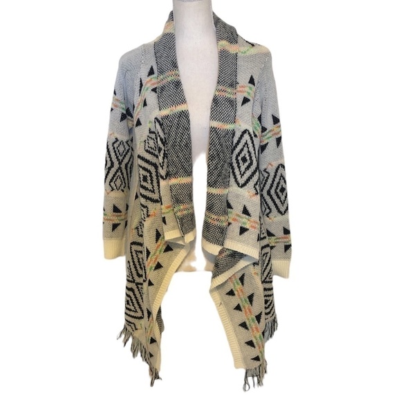 ORANGE Cardigan Sweater Women's Size Small White Black Mohair Blend Fringe Hem - Picture 9 of 9